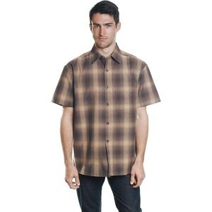YAGO Mens Casual Checkered Relaxed Fit Button‎ Up Short Sleeve Work Shirt Size M